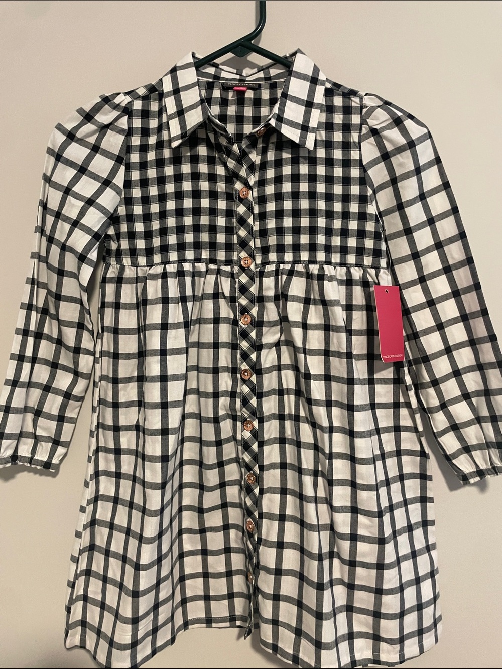 Vince Camuto Black and White Plaid Button-Front Dress